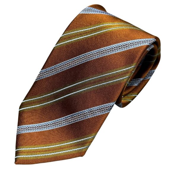 Ermenegildo Zegna Tie 100% Silk Made in Italy Bronze Striped Satin 3.75" - Picture 1 of 7